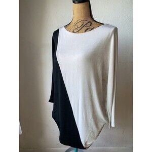 Travelers by Chicos Size 2 Classic Scoopneck COLORBLOCK 3/4 Sleeve Top Black XL